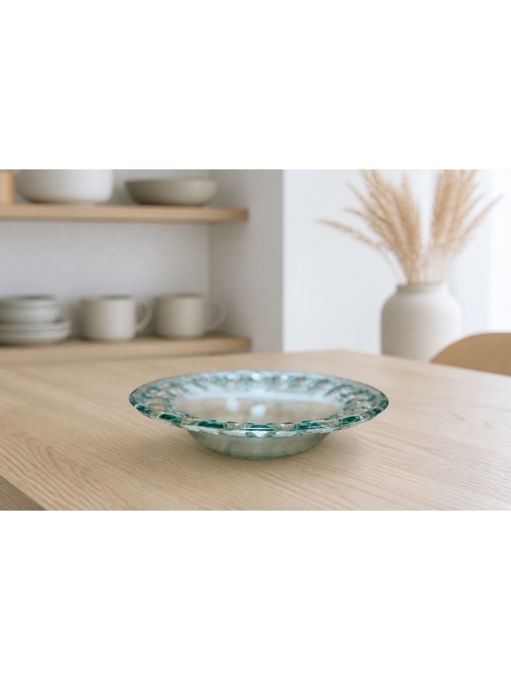vintage Vidrios San Miguel Recycled Green Bowl from Spain Reticulated lace hole